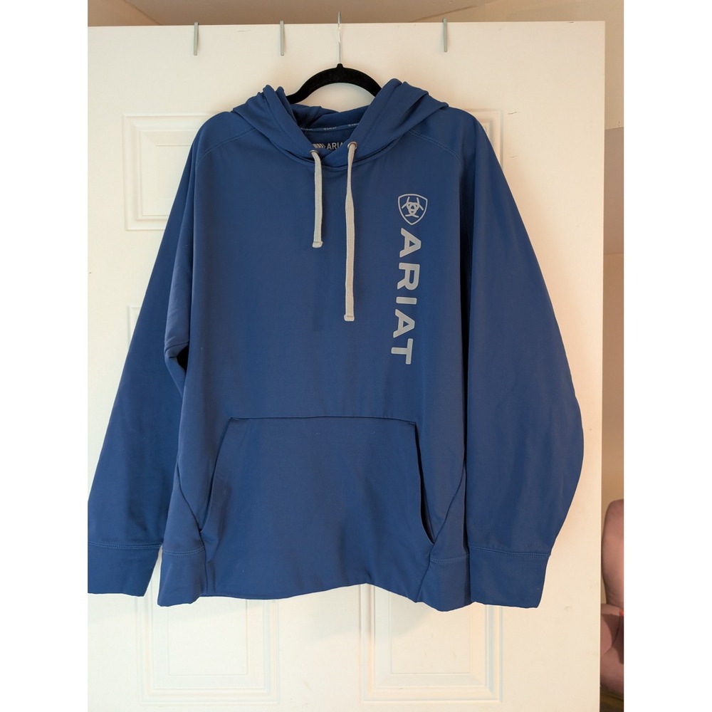 Ariat Hoodie Mens XL Blue AriatTEK Cold Series Fleece Pullover Logo Sweatshirt